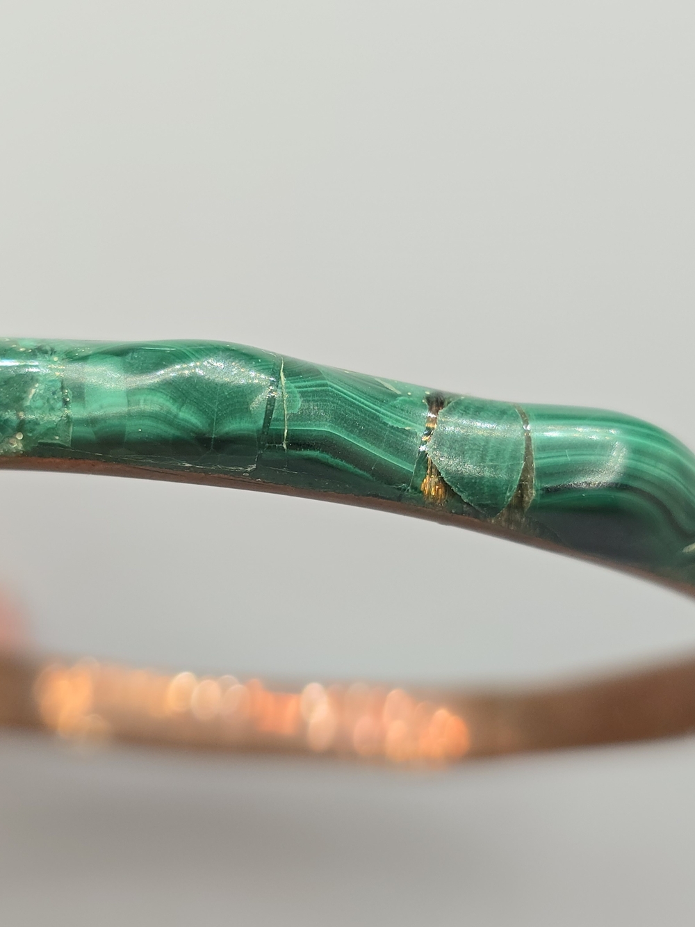 VTG Malachite Copper Bangle Bracelet Green Stone Inlay 8.25" 1970s - Picture 8 of 13